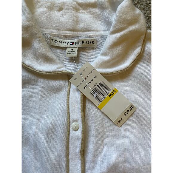 Tommy Hilfiger Womens/Teen White with Tan Border Button Cardigan Size Medium - Picture 5 of 8